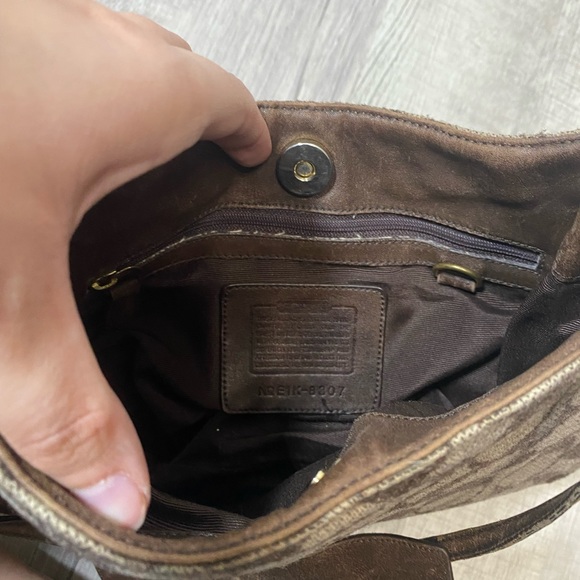 Coach Wool Jacquard Hobo Shoulder Bag Brown Wool Logo - Picture 7 of 7